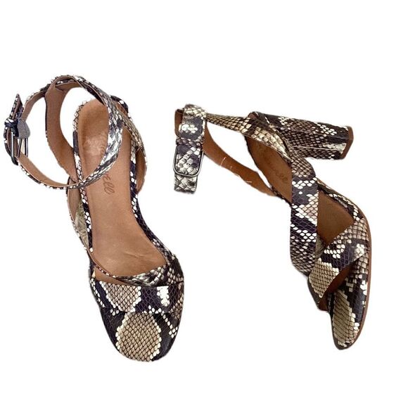 Madewell The Liv Asymmetrical Ankle Strap Snake Embossed Leather Sandals size 6 - Picture 4 of 13